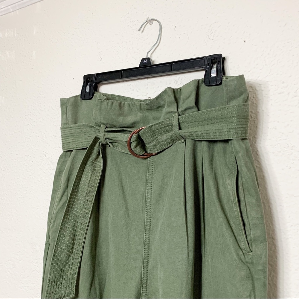 One Teaspoon Olive Green Paperbag High Waist Belted Pants Linen Cotton - Picture 3 of 8